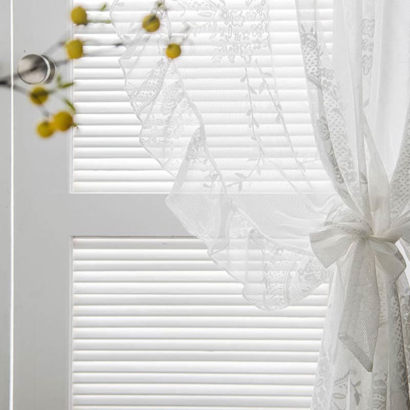 Ownkoti Ruffle Lace Curtain Hollow-Out Transparent Drapes