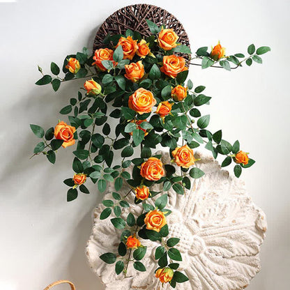 Faux Vine Roses Hanging Wall Decor Decor Ownkoti Orange 1 Rose Rattan & 1 Basket