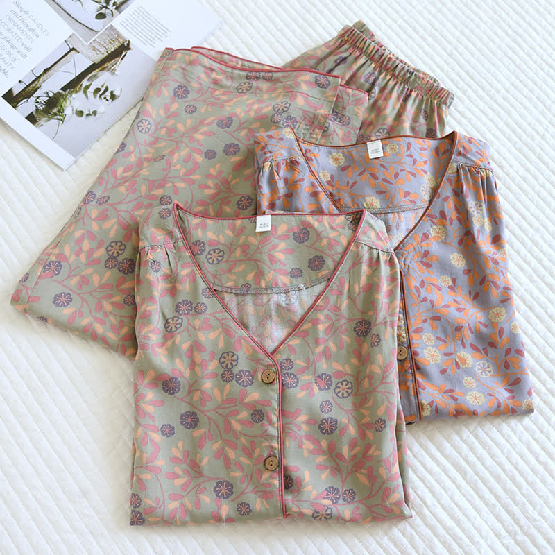Floral Print Cotton Silk Loungewear Set Loungewear Ownkoti main