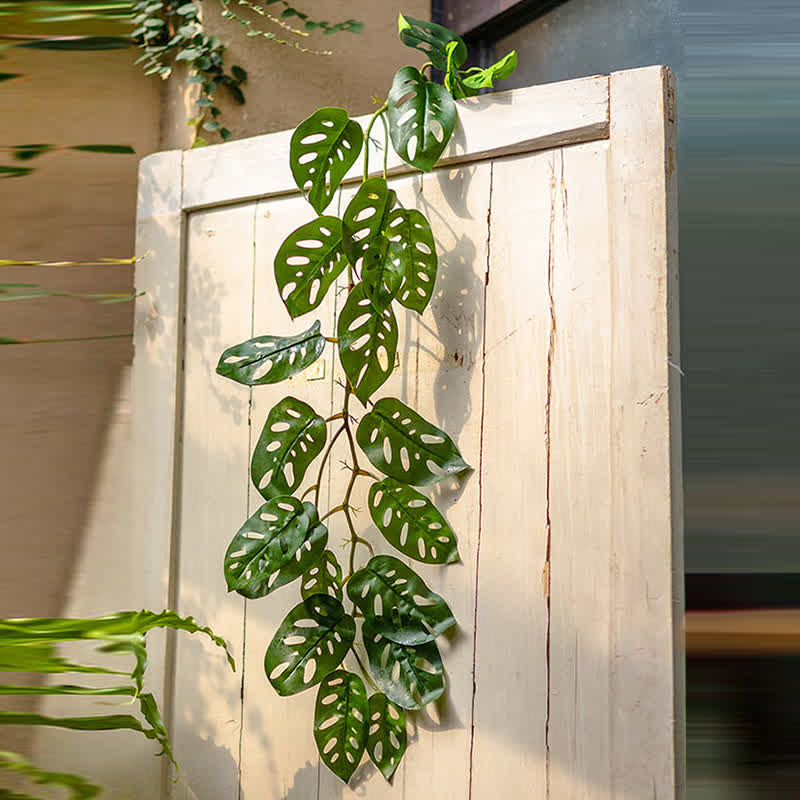 Artificial Rattan Monstera Leaves Vine Decor Decor Ownkoti Hollow-out Leaf 120cm 6PCS