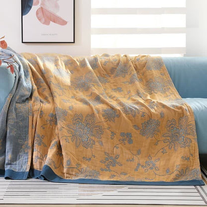 Manta de sofá de algodón ligero con estampado de flores