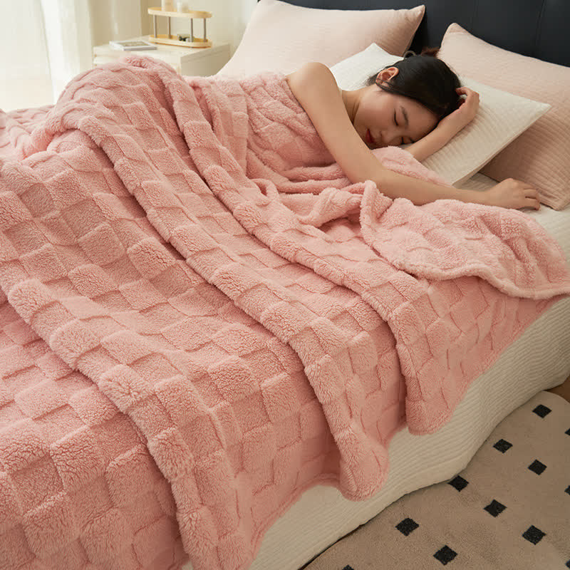 Simple Solid Waffle Reversible Throw Blanket Blankets Ownkoti Pink Queen
