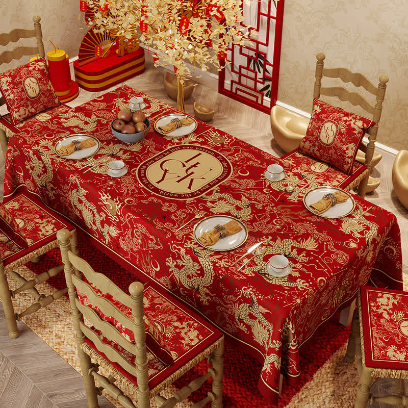 New Year Luxurious Dragon Print Tablecloth