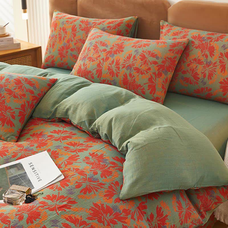 Leaf Pattern Duvet Cover Bedsheet & Pillowcases (4PCS) Bedding Set Ownkoti 4
