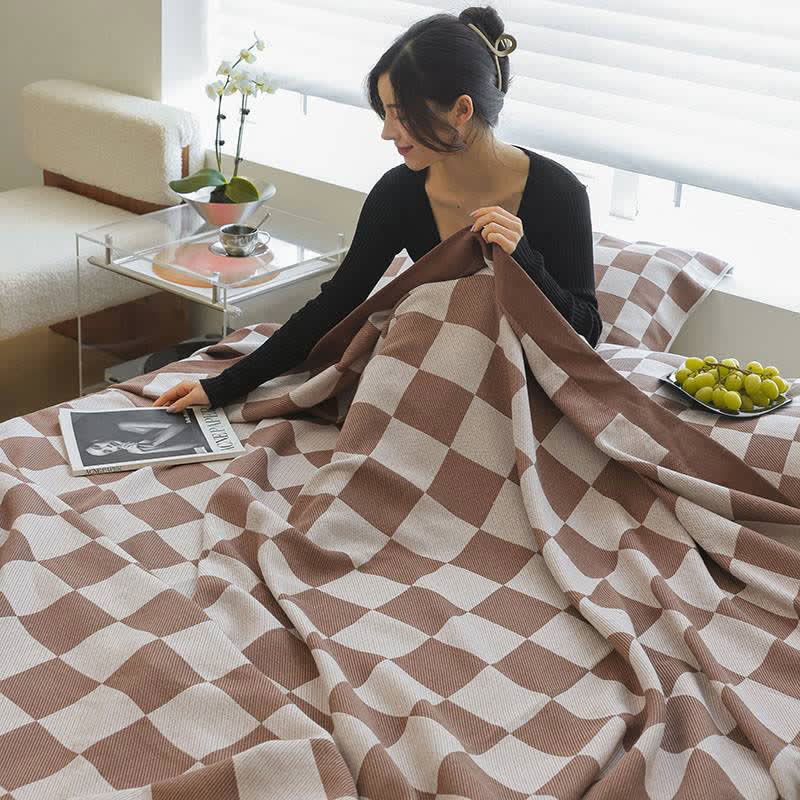 Brown Checkerboard Pure Cotton Reversible Quilt Quilts Ownkoti 1