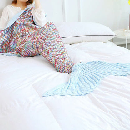 Bright Fish Scales Mermaid Knitted Blanket