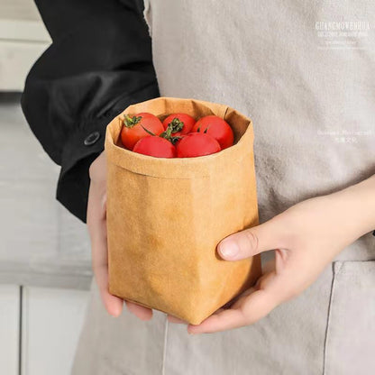 2PCS Washable Kraft Paper Bags Grey Eco-friendly Reusable Paper Bags  Storage Bag for Fruits Bread Vegetables Plants