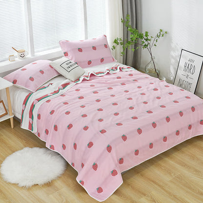 Rural Strawberry Cotton Reversible Quilt Quilts Ownkoti Pink Full