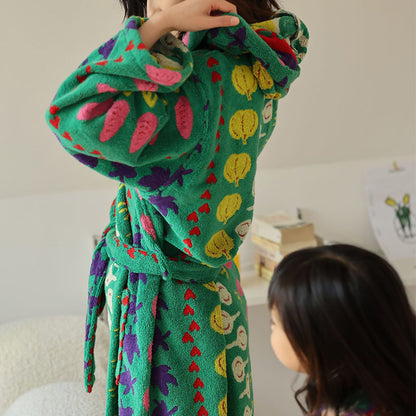 Colorful Vegetable Pattern Cotton Hooded Bathrobe