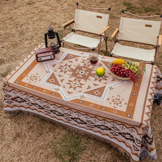 Morocco style Outdoor Tassel Picnic Blanket Outdoor Ownkoti Yellow 51" x 71"