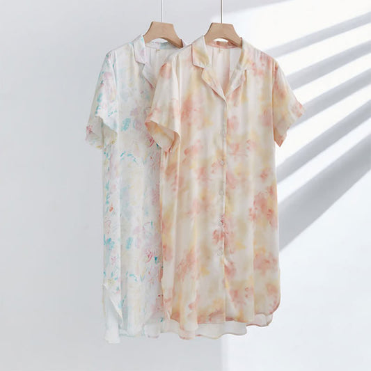 Colorful Soft Breathable Lapel Button Nightdress