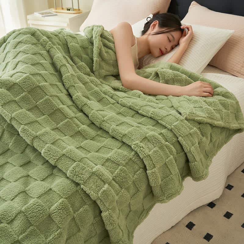 Simple Solid Waffle Reversible Throw Blanket Blankets Ownkoti Green Queen