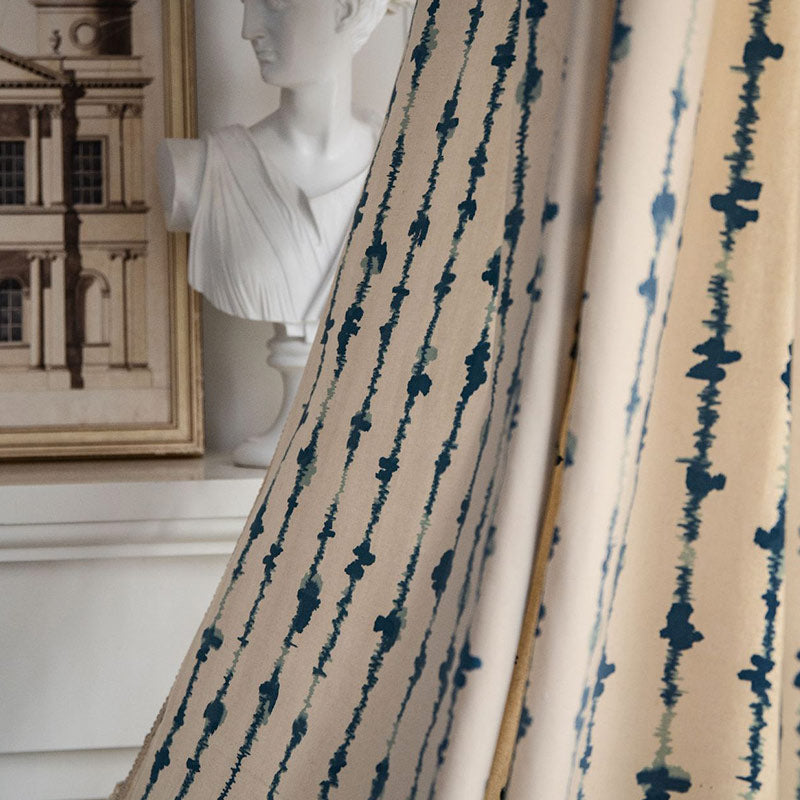Blue ECG Pattern Cotton Linen Curtain