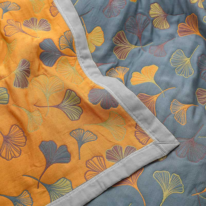 Ginkgo Leaf Pattern Cotton Reversible Quilt