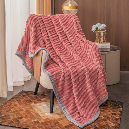 Solid Color Stripe Soft Fleece Blanket