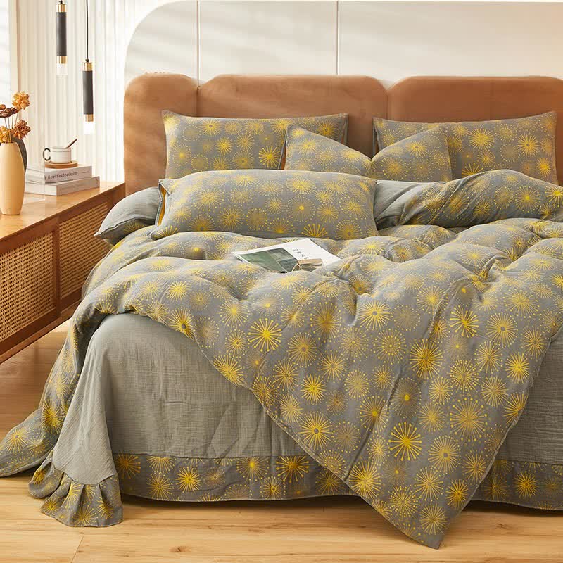Bright Fireworks Pattern Soft Bedding Sets (4PCS) Bedding Set Ownkoti Grey King