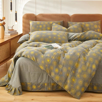 Bright Fireworks Pattern Soft Bedding Sets (4PCS) Bedding Set Ownkoti Grey King