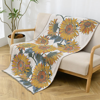 Blossoming Sunflower Cotton Gauze Tassel Towel