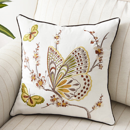 Flying Butterfly Flower Pattern Embroidered Pillowcase Pillowcases Ownkoti Yellow Butterfly 45cm x 45cm