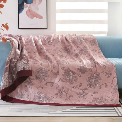 Manta de sofá de algodón ligero con estampado de flores