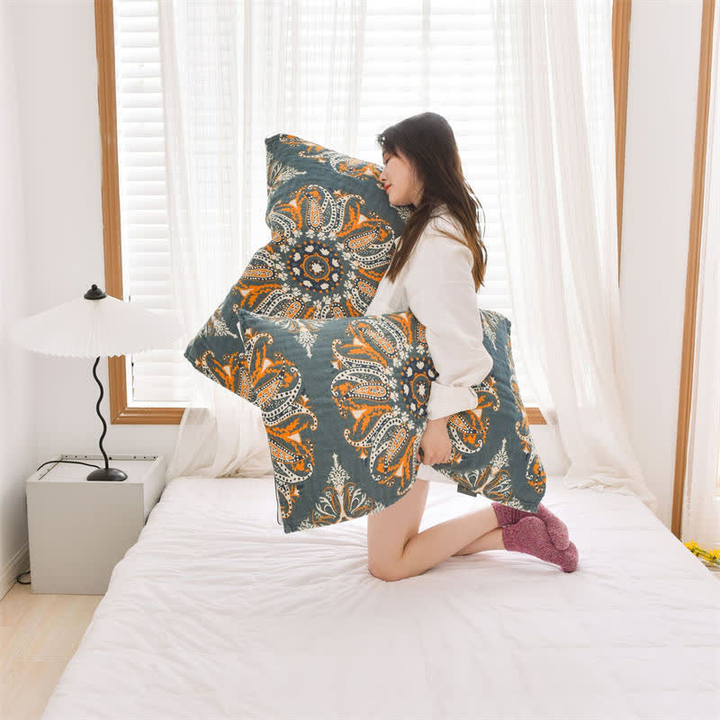 Dark Cyan Flower Pattern Pillow Towel (2PCS)
