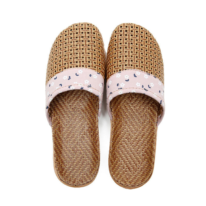 Simple Floral Pattern Cooling Flax Slippers