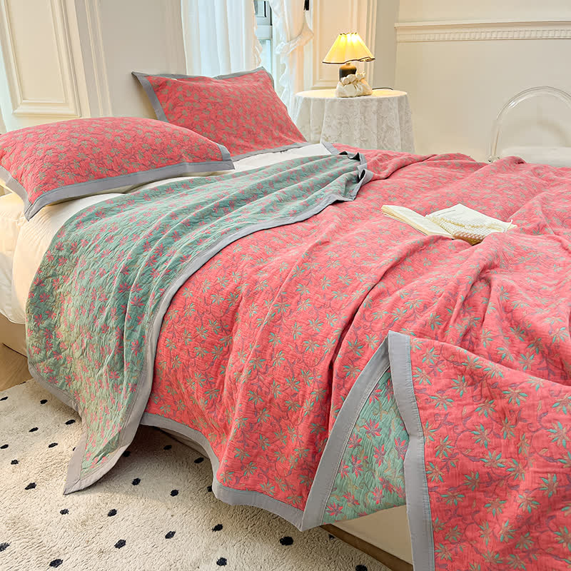 Blooming Flower Pure Cotton Quilted Coverlet