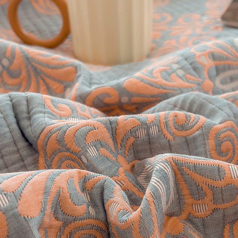 Orange & Grey Color Floral Reversible Quilt Quilts Ownkoti 5