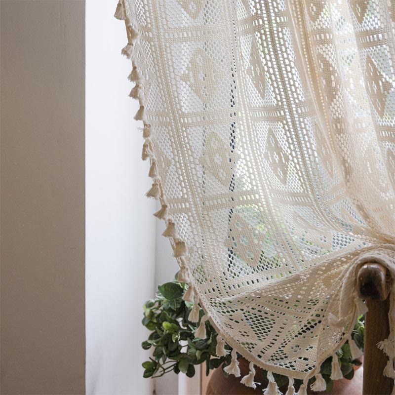 Ownkoti Rhombus Plaid Hollow-Out Decorative Curtain