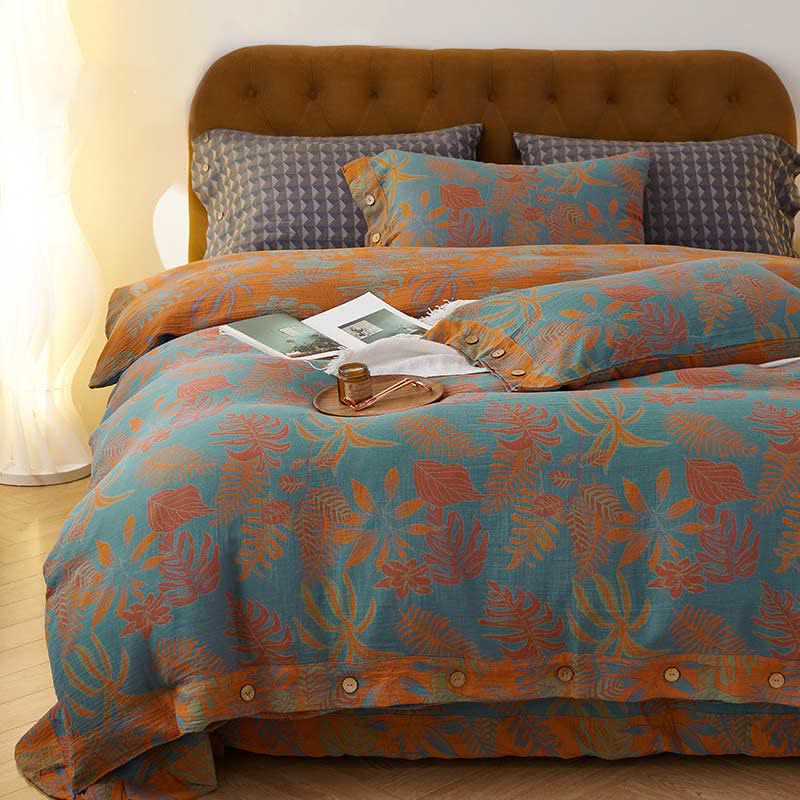 Leaf Button Duvet Cover Bedsheet & Pillowcases (4PCS) Bedding Set Ownkoti 1
