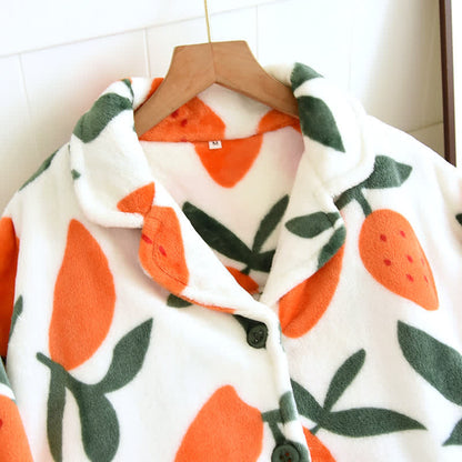 Mango Soft Lapel Flannel Pajama Set