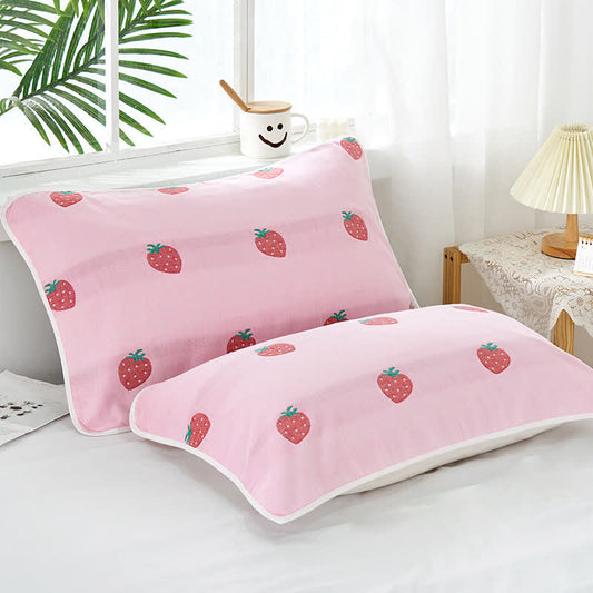 Strawberry Printed Cotton Decorative Pillow Towel (2PCS) Pillowcases Ownkoti Pink 50cm x 80cm