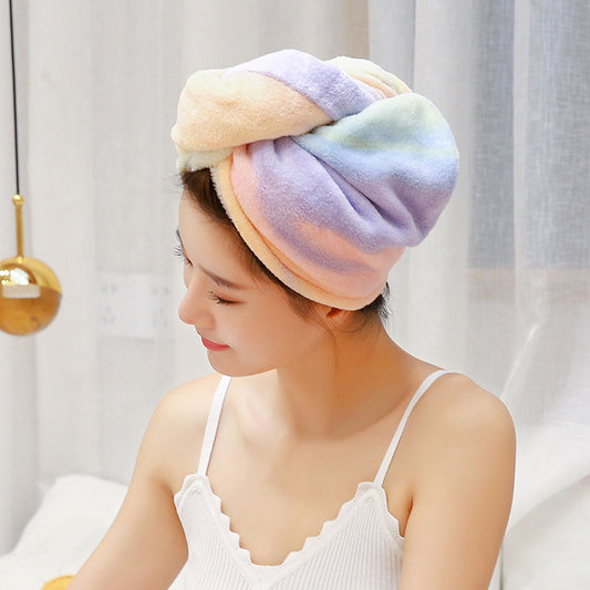 Soft Rainbow Button Hair Drying Towel